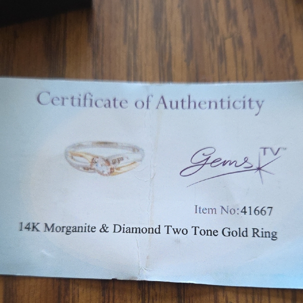 14K Two-Tone Gold Morganite and Diamond Ring - Picture 2 of 4